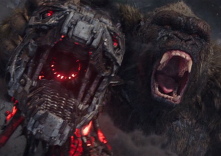 Kong roars as he holds up Mechagodzilla's head